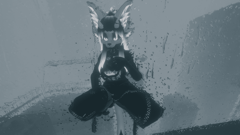 Yuri posando en cunclillas en VRChat